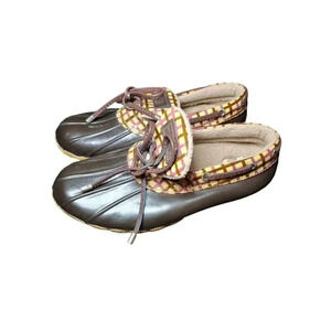 SPERRY TOP SIDER PLAID BROWN DUCK RUBBER WATERPROOF SHOES SIZE 6